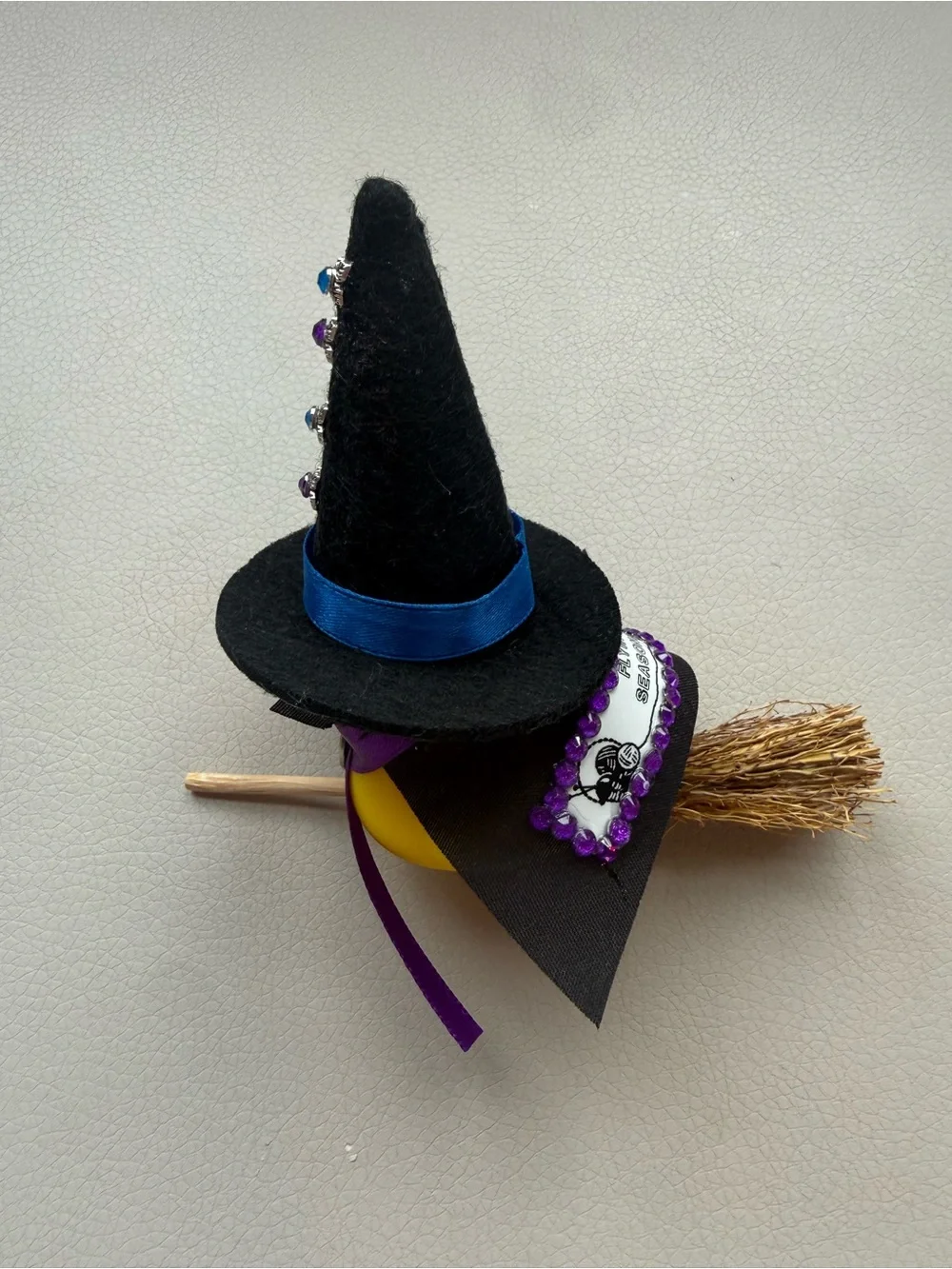 Yellow Rubber Duck Witch Toy with Black Hat and Purple Ribbon